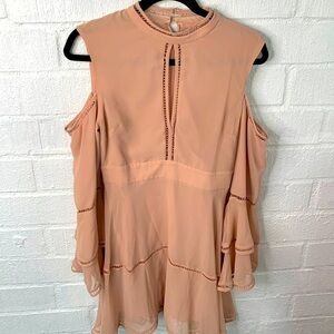 KEEPSAKE the Label Eyelet Peach Cold Shoulder Bell Sleeve Mini Dress size Medium